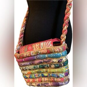 Cappelli Straworld Woven Straw Crossbody Bag with Colorful Fabric Accents